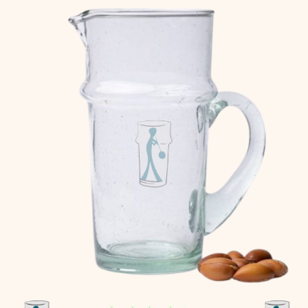Carafe Beldi Transparente Arrondie avec Anse – Pichet Marocain en Verre Soufflé