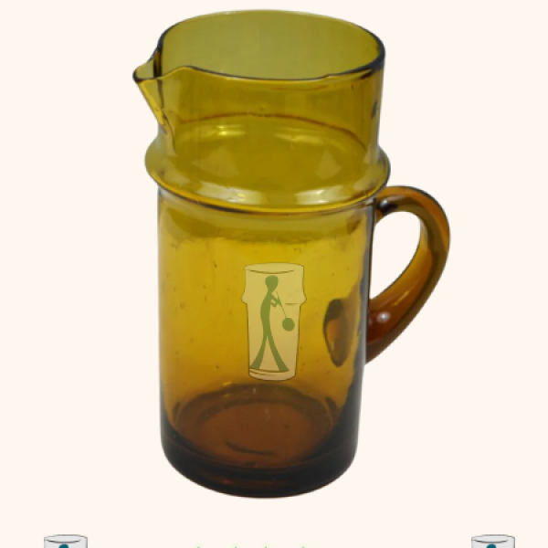 Carafe Beldi Ambre Arrondie avec Anse – Pichet Marocain en Verre Soufflé