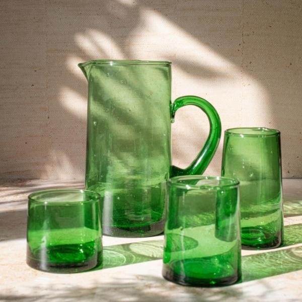 Pack Carafe Beldi Verte classique + 6 Verres Soufflé (Taille au choix)